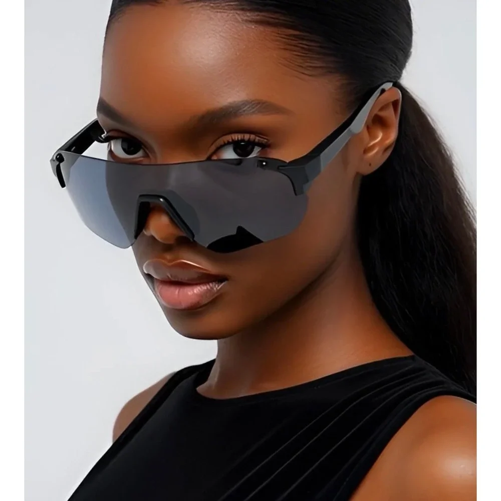 Shield Sunglasses Women Glasses Windproof UV Protection Dark Black Lens Gafas‎